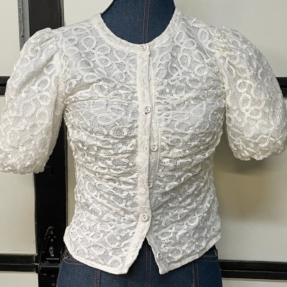Walter Baker White Lace Cardigan, Short Sleeves, Size S